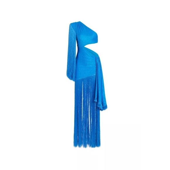 PatBO One Shoulder Fringe Maxi Dress in Cobalt Blue 2 New Womens Long Gown - Picture 10 of 16